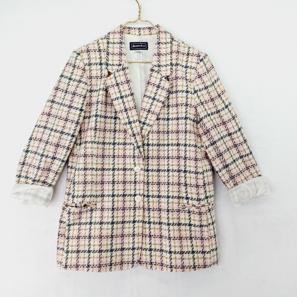 Vintage Clueless Requirements 3/4 Sleeve Plaid Check Blazer with shoulder pads
